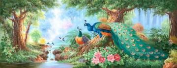 動物 Painting - 花の森のクジャク 花 木 0 941 羽